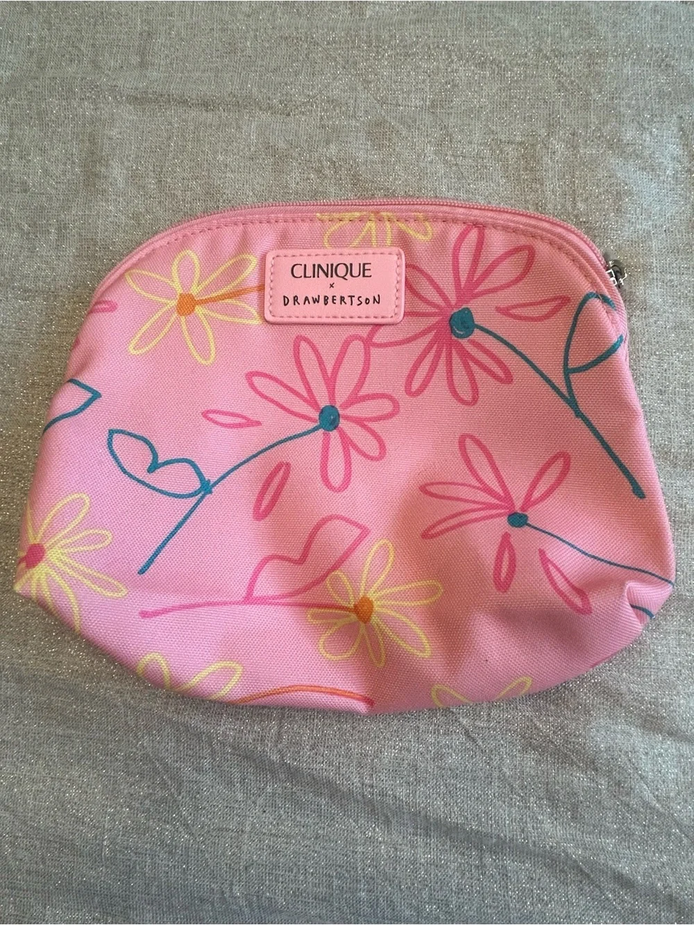 Clinique x Drawbertson Pink Floral Makeup Bag Cosmetic Pouch Travel Case